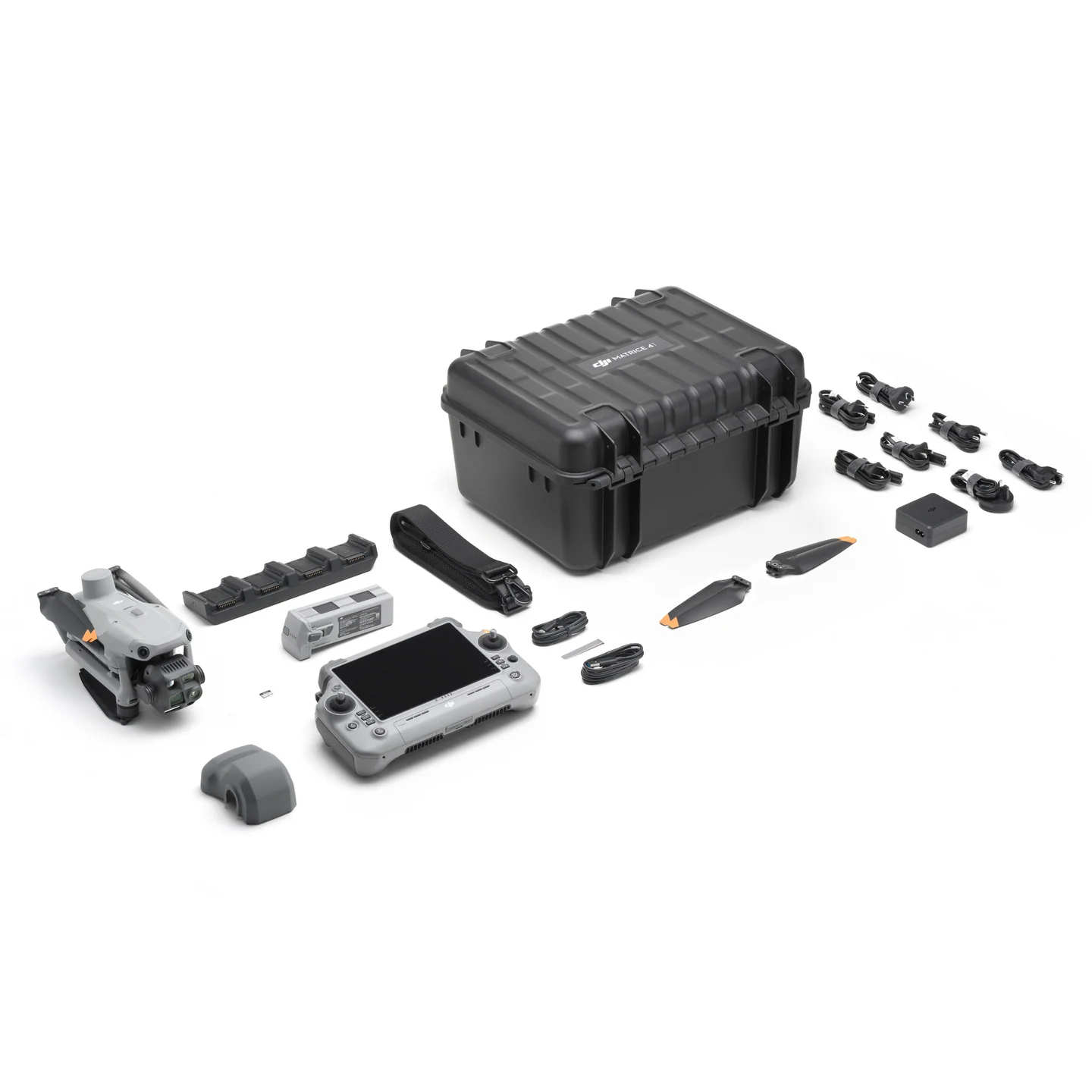 DJI Matrice 4T Ireland package contents including drone, remote controller, batteries, charger, and carrying case.