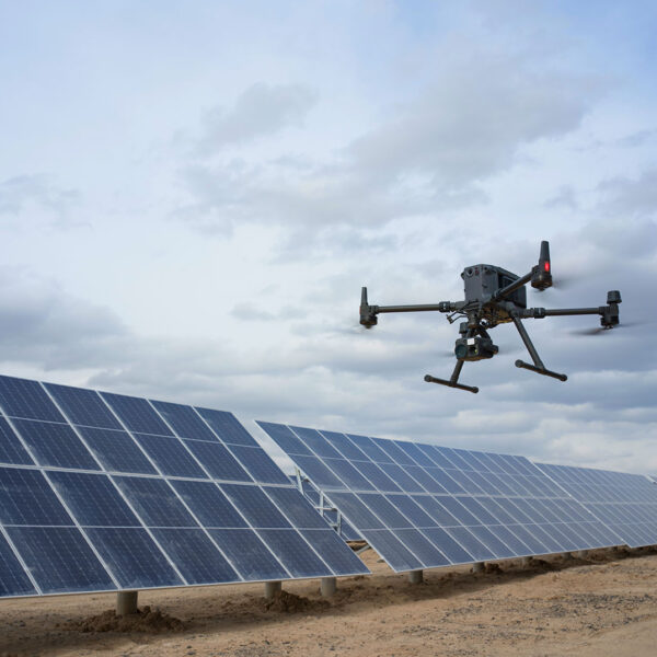 DJI Matrice RTK 400 series with H30T payload performing professional solar farm inspection in Ireland.