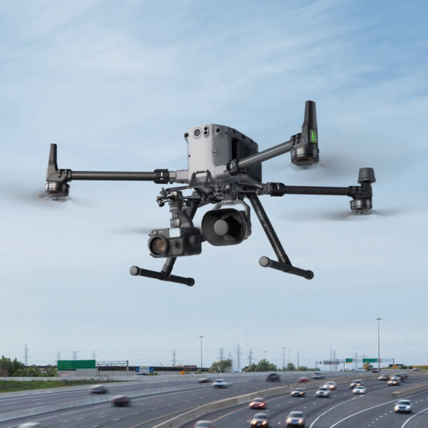 DJI Zenmuse V1 speaker mounted on Matrice drone in flight