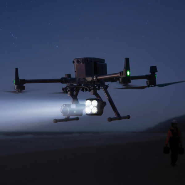 DJI Zenmuse S1 spotlight mounted on Matrice drone during night operation