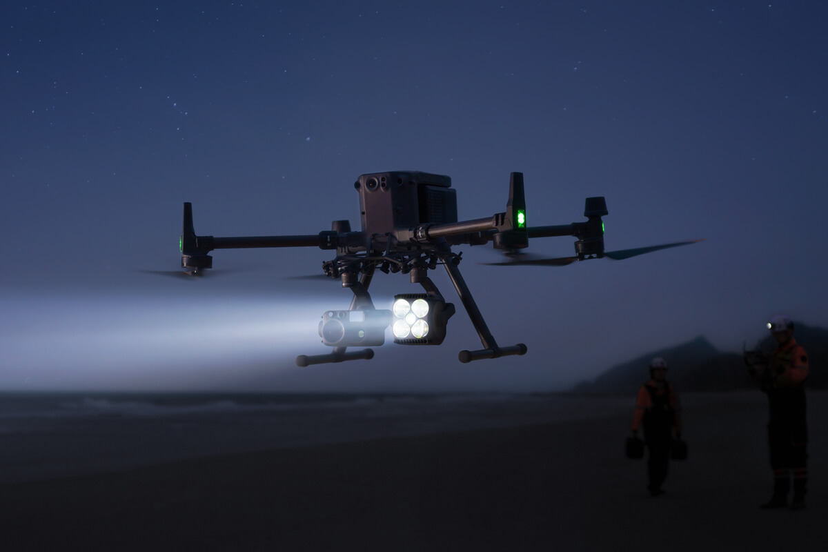 DJI Zenmuse S1 spotlight mounted on Matrice drone during night operation